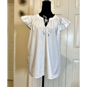 Calvin Klein White 1/2 Sleeve 100% Cotton Blouse‎ Draw Strings XL